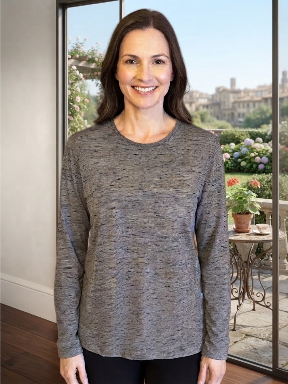 Banana Republic 100% cotton Heather Gray Long Sleeve Crewneck Tee - size large